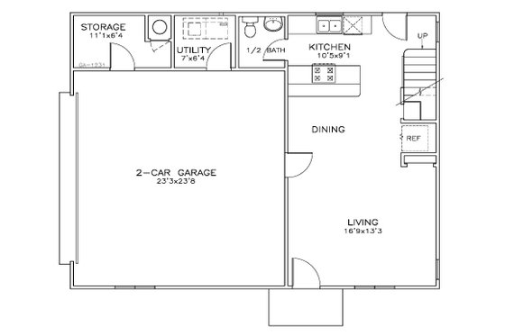 Floor Plan - Lower Floor for Southern House Plan #8-312 - 2 bed, 1.5 bath