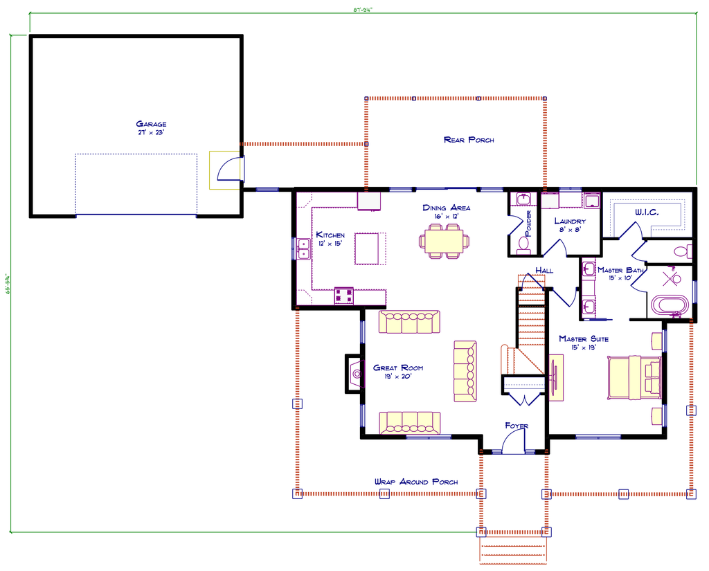 Floor Plan - Main Floor for Farmhouse House Plan #1115-16 - 4 bed, 3.5 bath