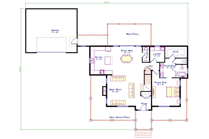 House Blueprint - Floor Plan - Main Floor for Farmhouse House Plan #1115-16 - 4 bed, 3.5 bath