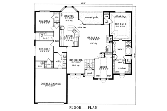 Floor Plan - Main Floor for Traditional House Plan #42-217 - 3 bed, 2 bath