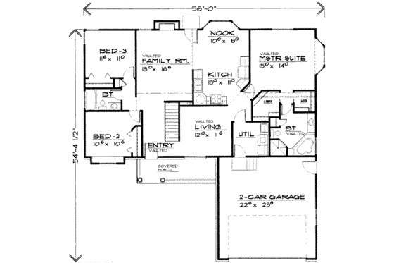 Floor Plan - Main Floor for Ranch House Plan #308-148 - 4 bed, 2 bath