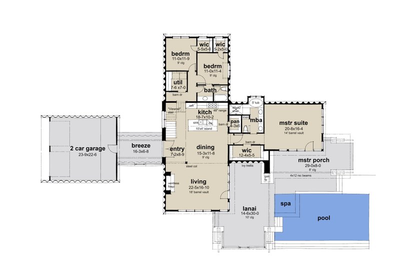 House Design - Floor Plan - Main Floor for Barndominium House Plan #120-283 - 3 bed, 2 bath