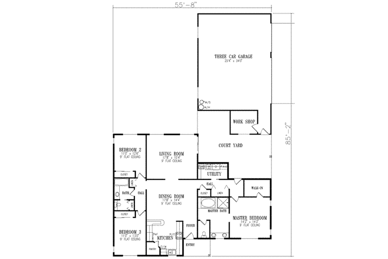 House Blueprint - Floor Plan - Main Floor for Ranch House Plan #1-394 - 3 bed, 2 bath
