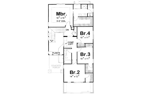 Floor Plan - Upper Floor for Craftsman House Plan #20-1694 - 4 bed, 3 bath