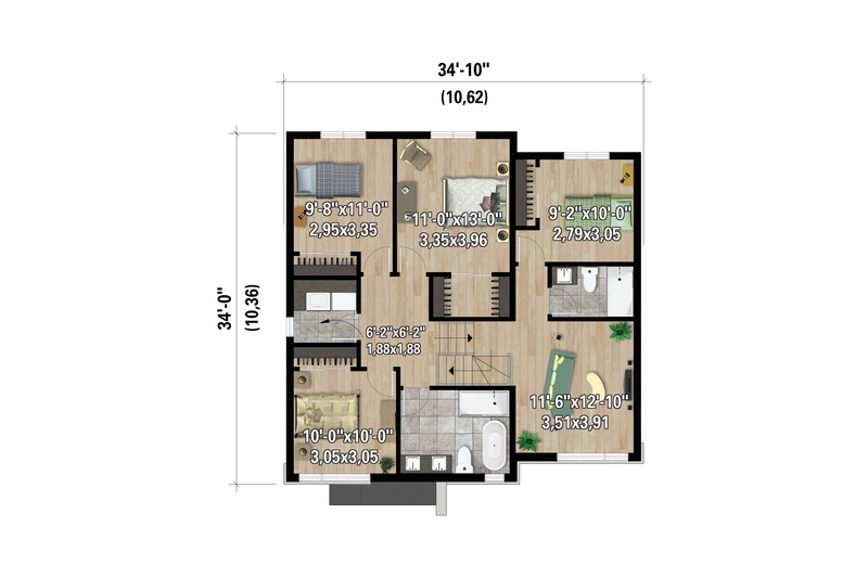 Home Plan - Floor Plan - Upper Floor for Contemporary House Plan #25-5025 - 4 bed, 2.5 bath