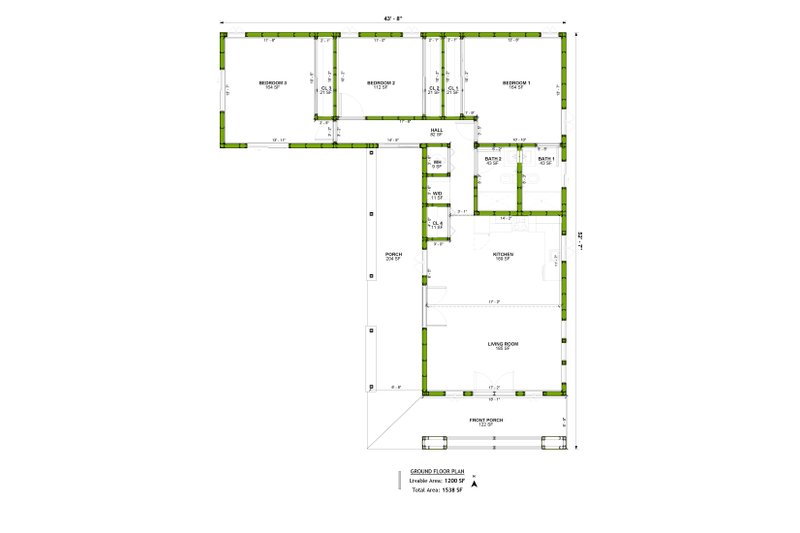 Home Plan - Floor Plan - Main Floor for Adobe / Southwestern House Plan #1106-106 - 3 bed, 2 bath