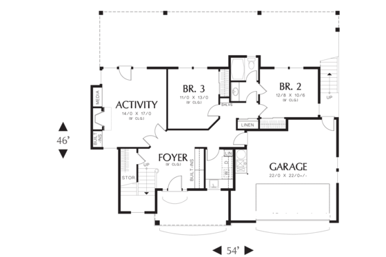 Floor Plan - Main Floor for Craftsman House Plan #48-576 - 3 bed, 2.5 bath