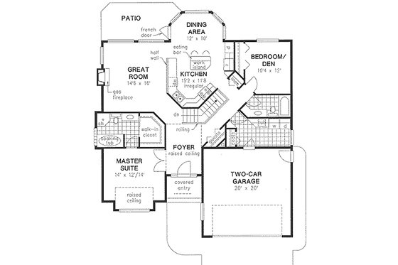 Floor Plan - Main Floor for Traditional House Plan #18-1006 - 2 bed, 2 bath
