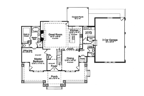 Floor Plan - Main Floor for Craftsman House Plan #46-822 - 4 bed, 2.5 bath