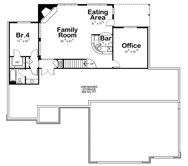 House Blueprint - Traditional Floor Plan - Lower Floor Plan #20-2417