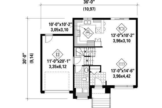 Floor Plan - Main Floor for Contemporary House Plan #25-4281 - 3 bed, 1 bath