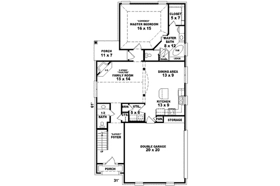 Floor Plan - Main Floor for European House Plan #81-684 - 3 bed, 2.5 bath