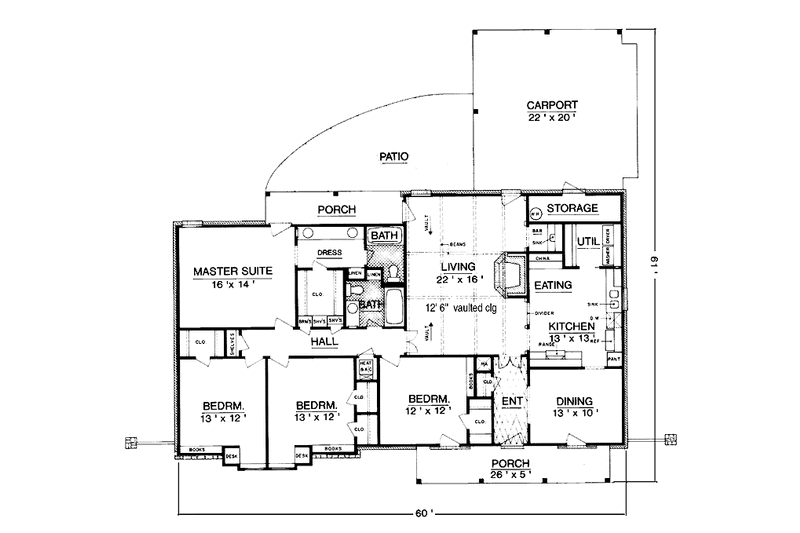 Home Plan - Floor Plan - Main Floor for Country House Plan #45-485 - 4 bed, 2 bath