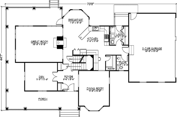 Architectural House Design - Colonial Floor Plan - Main Floor Plan #978-15