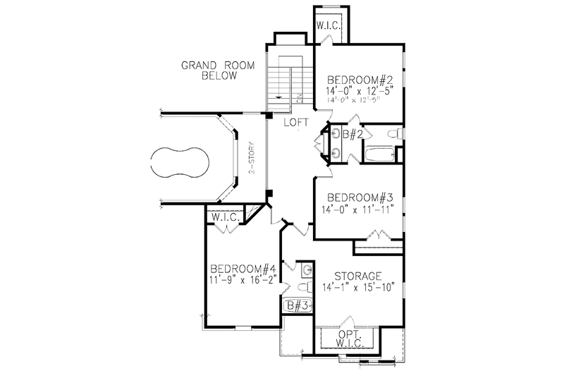 House Blueprint - Floor Plan - Upper Floor for Craftsman House Plan #54-312 - 4 bed, 3.5 bath