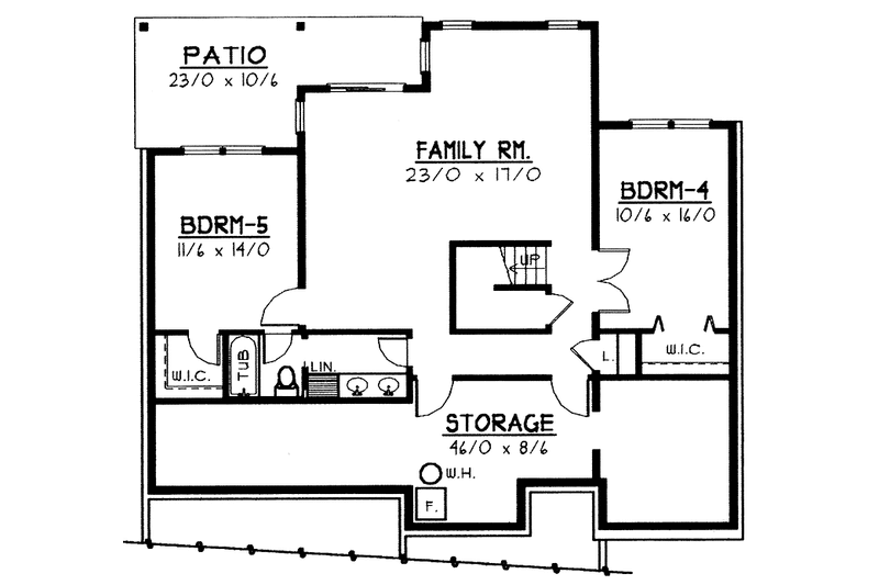 Home Plan - Floor Plan - Lower Floor for Craftsman House Plan #1037-42 - 4 bed, 3 bath
