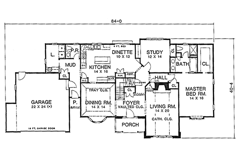 House Blueprint - Floor Plan - Main Floor for Country House Plan #1001-109 - 3 bed, 2.5 bath