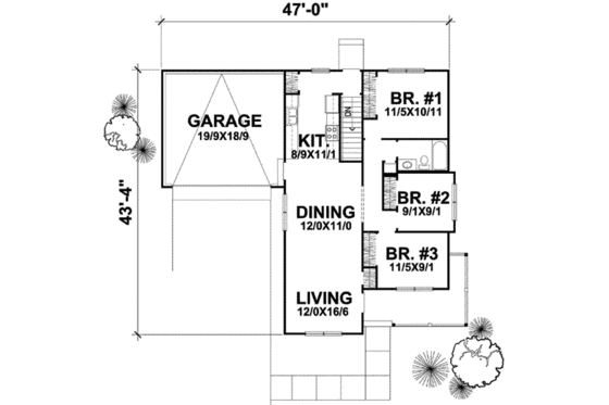 Floor Plan - Main Floor for Country House Plan #50-269 - 3 bed, 1 bath