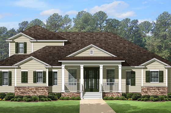 Exterior - Front Elevation 3 for Country House Plan #1058-114 - 4 bed, 4 bath