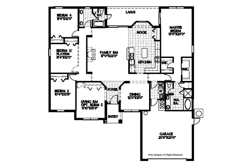 House Blueprint - Floor Plan - Main Floor for Mediterranean House Plan #999-103 - 4 bed, 2 bath