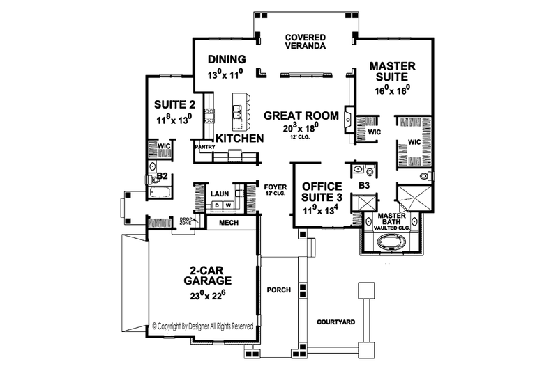 Dream House Plan - Floor Plan - Main Floor for European House Plan #20-2251 - 3 bed, 3 bath