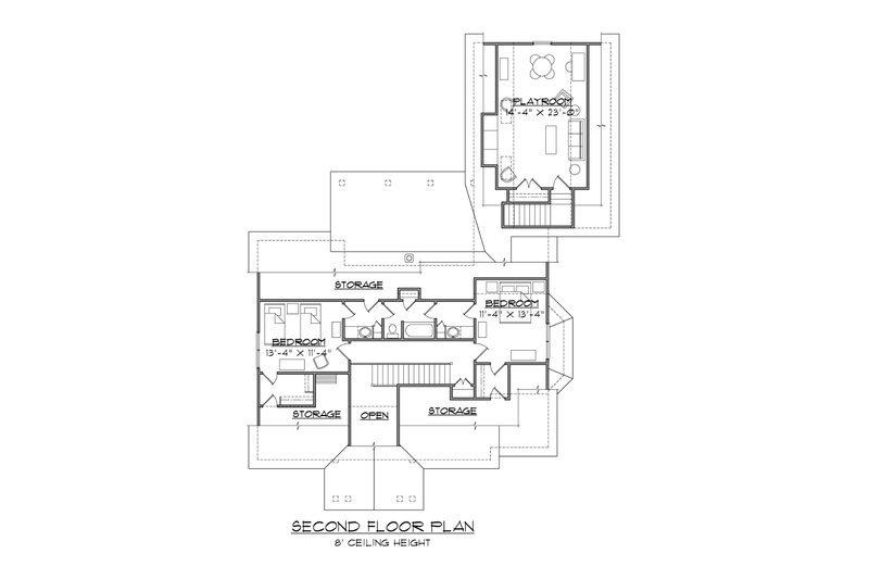 House Blueprint - Floor Plan - Upper Floor for Craftsman House Plan #1054-62 - 3 bed, 2 bath