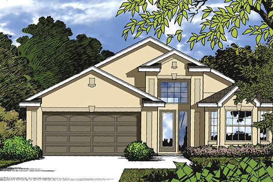 Exterior - Front Elevation 4 for Mediterranean House Plan #417-837 - 3 bed, 2 bath