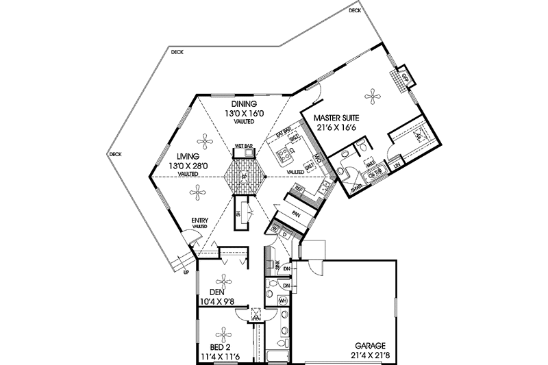House Blueprint - Floor Plan - Main Floor for Contemporary House Plan #60-1004 - 2 bed, 2.5 bath