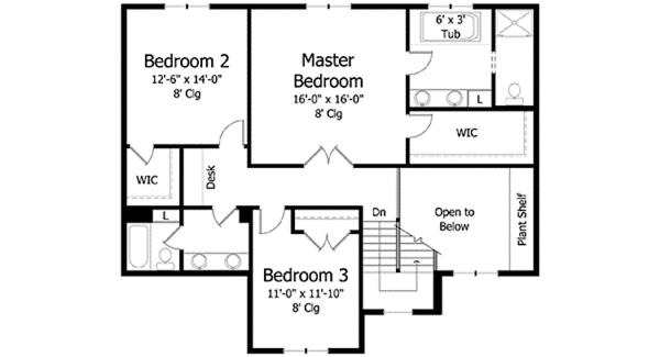 House Blueprint - Colonial Floor Plan - Upper Floor Plan #51-1001