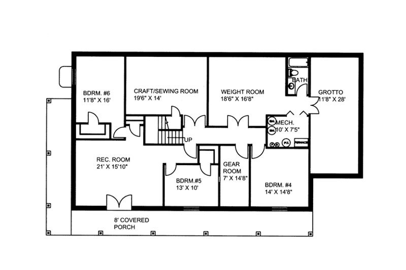 House Blueprint - Floor Plan - Lower Floor for Colonial House Plan #117-845 - 6 bed, 3 bath