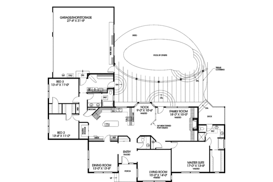Floor Plan - Main Floor for Ranch House Plan #60-804 - 3 bed, 2.5 bath
