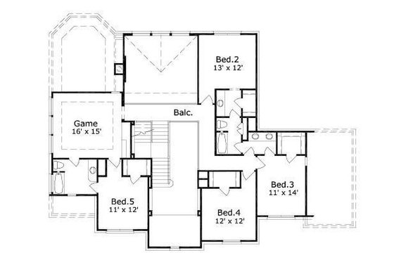 Floor Plan - Upper Floor for European House Plan #411-565 - 5 bed, 3.5 bath