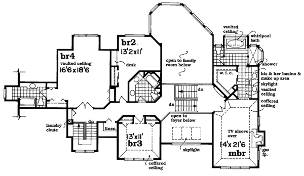 House Blueprint - European Floor Plan - Upper Floor Plan #47-1014