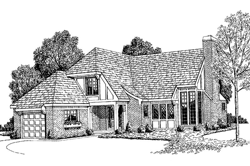 Home Plan - Tudor Exterior - Front Elevation Plan #72-637