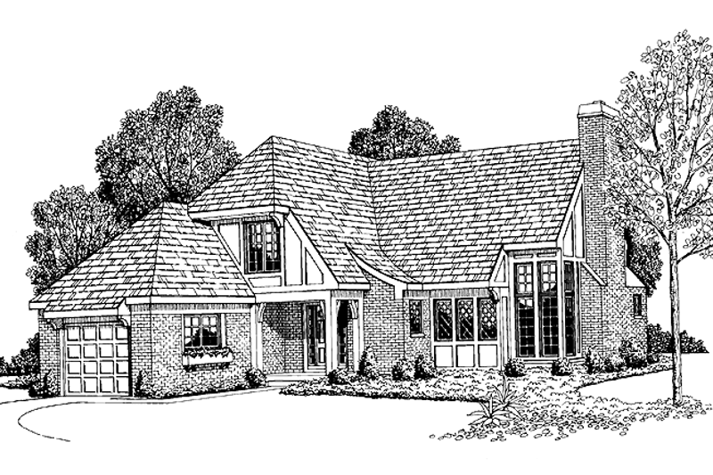 Architectural House Design - Tudor Exterior - Front Elevation Plan #72-637