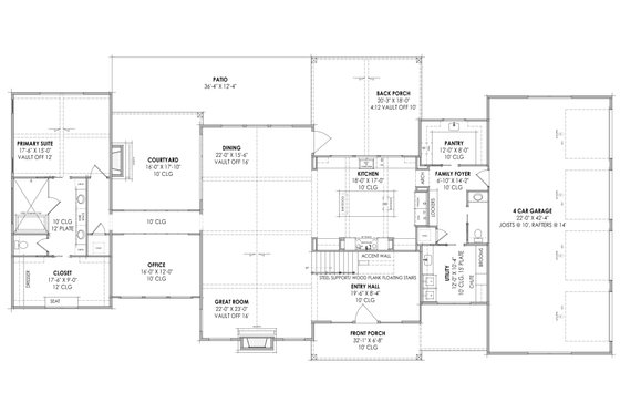 Floor Plan - Main Floor for Farmhouse House Plan #1096-5 - 4 bed, 4.5 bath