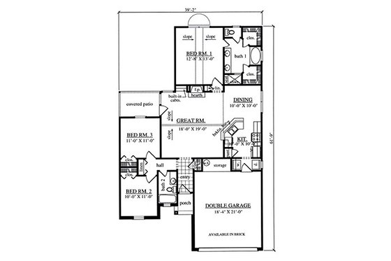 Floor Plan - Main Floor for Traditional House Plan #42-401 - 3 bed, 2 bath