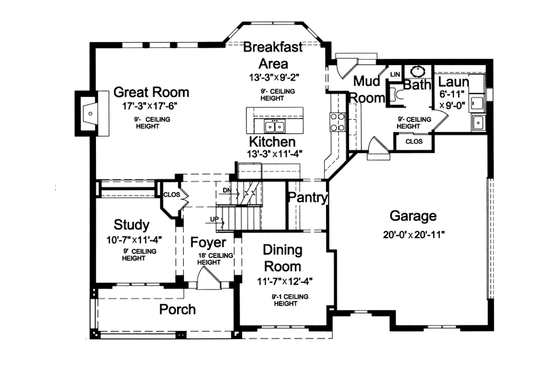 Floor Plan - Main Floor for Craftsman House Plan #46-835 - 4 bed, 2.5 bath