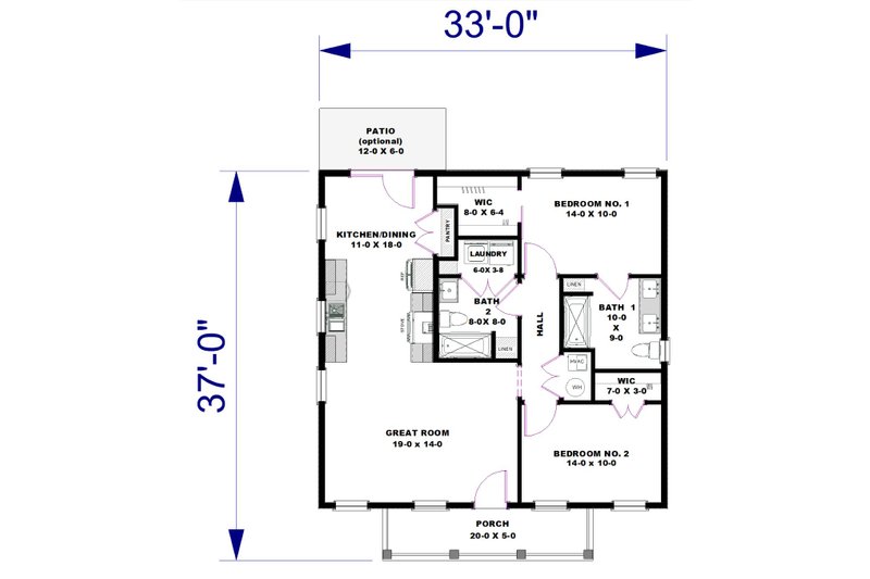 Dream House Plan - Floor Plan - Main Floor for Cottage House Plan #44-304 - 2 bed, 2 bath