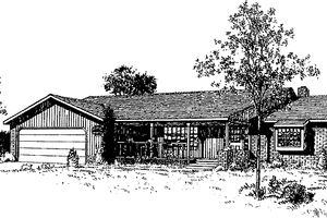 Exterior - Front Elevation for Ranch House Plan #60-990 - 2 bed, 2 bath
