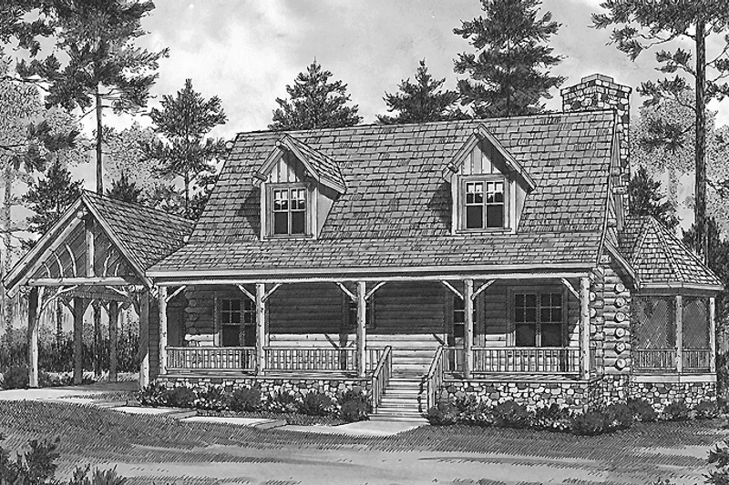 Home Plan - Exterior - Front Elevation 3 for Log House Plan #453-475 - 2 bed, 2 bath