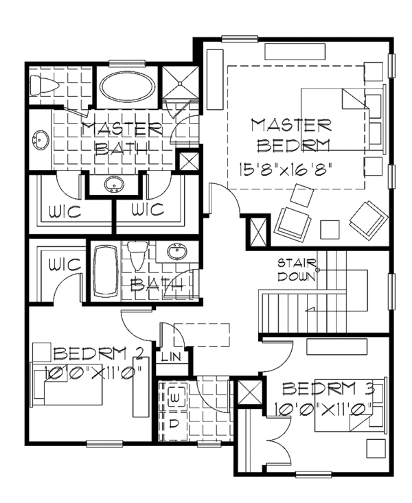 Architectural House Design - Colonial Floor Plan - Upper Floor Plan #999-157