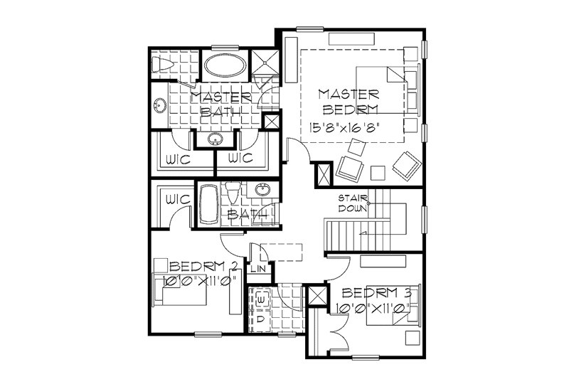 House Blueprint - Floor Plan - Upper Floor for Colonial House Plan #999-157 - 3 bed, 2.5 bath