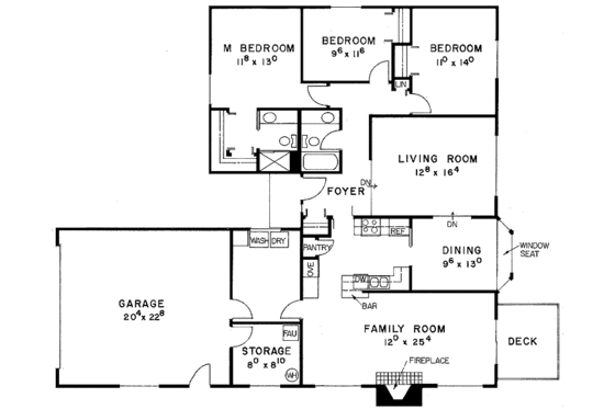 Floor Plan - Main Floor for Contemporary House Plan #60-670 - 3 bed, 2 bath