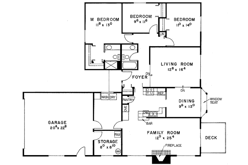 House Blueprint - Floor Plan - Main Floor for Contemporary House Plan #60-670 - 3 bed, 2 bath