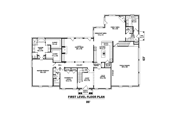 Floor Plan - Main Floor for Colonial House Plan #81-1653 - 4 bed, 4 bath