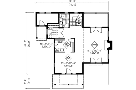 Floor Plan - Main Floor for Cottage House Plan #25-4195 - 2 bed, 1.5 bath