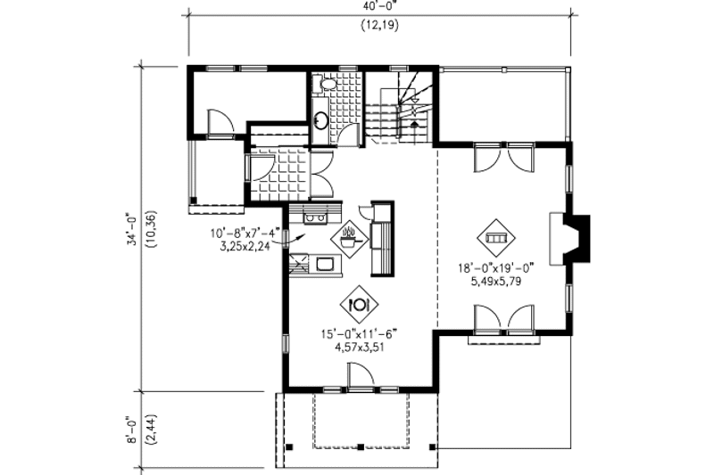 House Plan Design - Floor Plan - Main Floor for Cottage House Plan #25-4195 - 2 bed, 1.5 bath