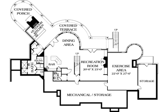 Floor Plan - Lower Floor for European House Plan #453-50 - 5 bed, 6.5 bath