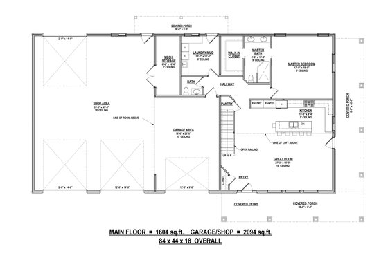 Floor Plan - Main Floor for Barndominium House Plan #1084-9 - 3 bed, 3.5 bath